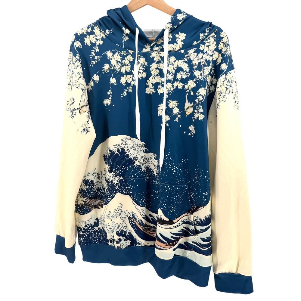 Blue Cream The Great Wave Print Graphic Hoodie Sweatshirt